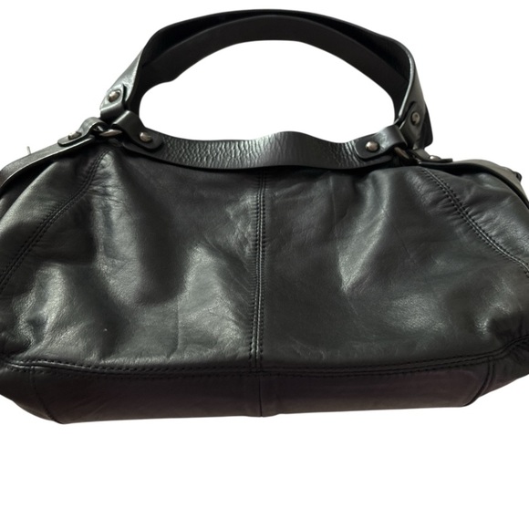 DONALD J PLINER black leather satchel purse, zip close, outside pocket, straps - Picture 5 of 5